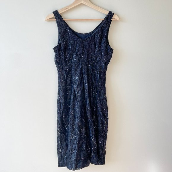 George Sequin Lace Little Black Party Dress Small - Picture 2 of 4